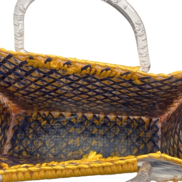 Mini Woven Lucite Handle Yellow Blue Tote - Picture 7 of 8